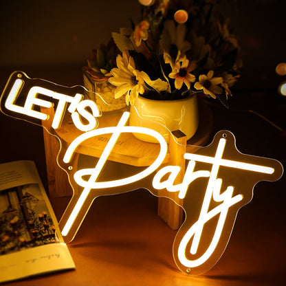 Let's Party LED-Neonreklame – Leuchtende Wandleuchte für Heimpartys und Feiern