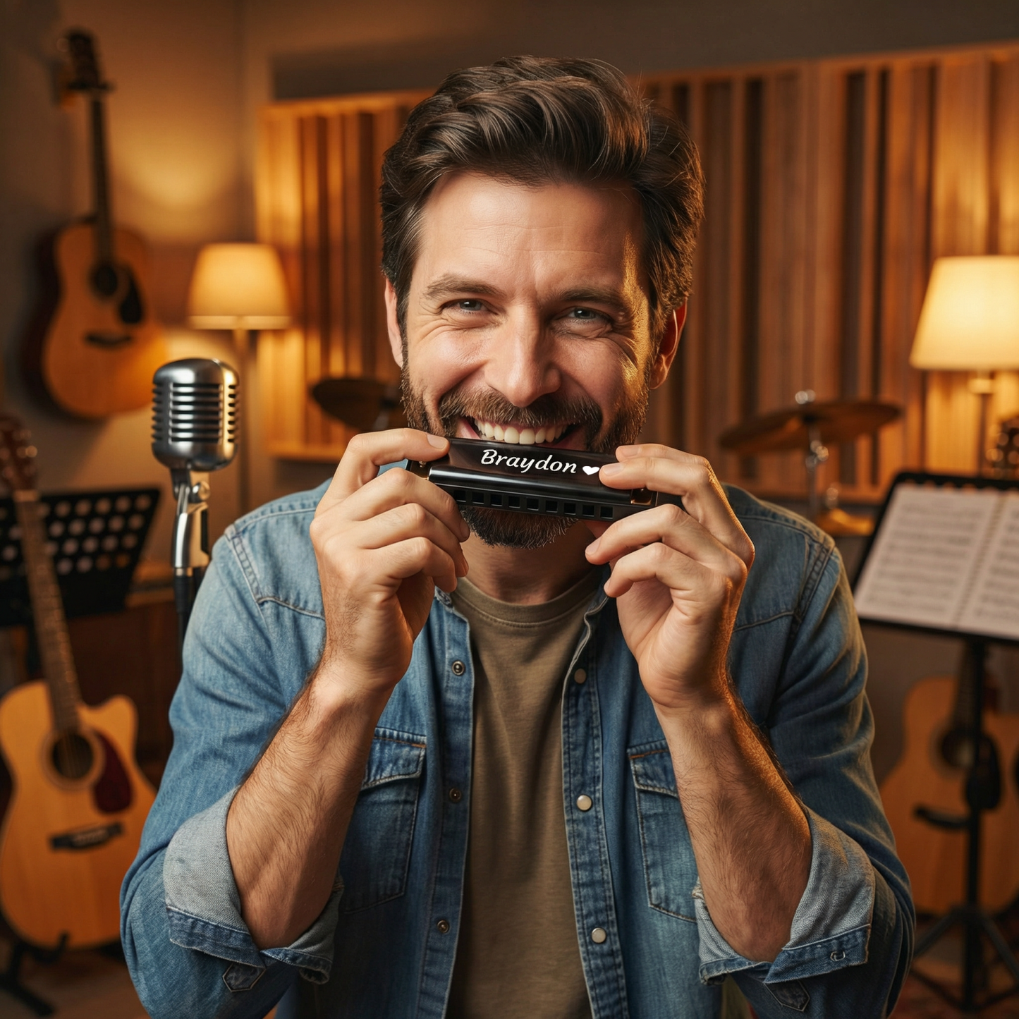 Individuell Graviertes 10-Loch Einsteiger-Mundharmonika Musik-Geschenkset