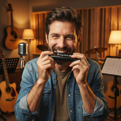 Individuell Graviertes 10-Loch Einsteiger-Mundharmonika Musik-Geschenkset