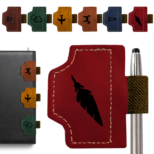 Personalized Magnetic Leather Bookmark with Pen Holder