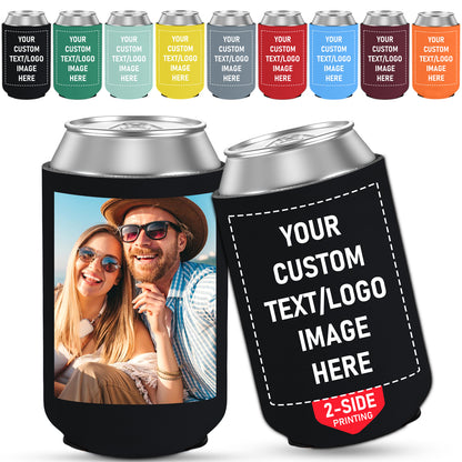 Personalized 2-Sided Can Cooler - Custom Insulated Koozie with Photo/Logo Printing