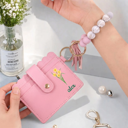 Personalized Card Holder Keychain: Image & Birth Flower Gift