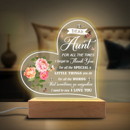 Veilleuse en acrylique en forme de cœur personnalisée - Cadre floral et message gravé au laser