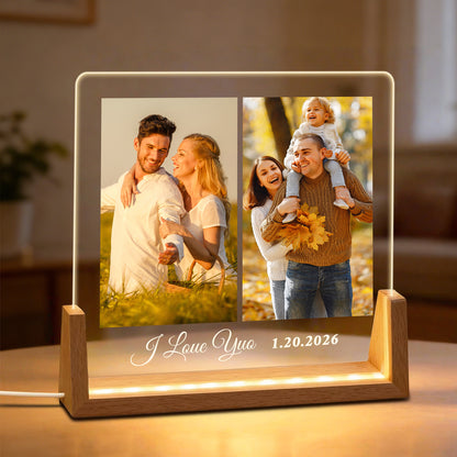Personalized 1～5-Photo Collage LED Night Light - Custom Acrylic Lamp with Wooden Base for Couples, Family & Friends