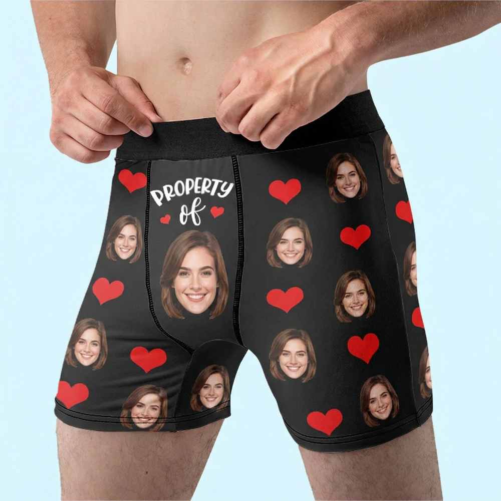Custom Photo Property of - Funny Personalized Custom Boxer Briefs, Men's Boxers - Birthday Gift For Boyfriend, Husband, Anniversary