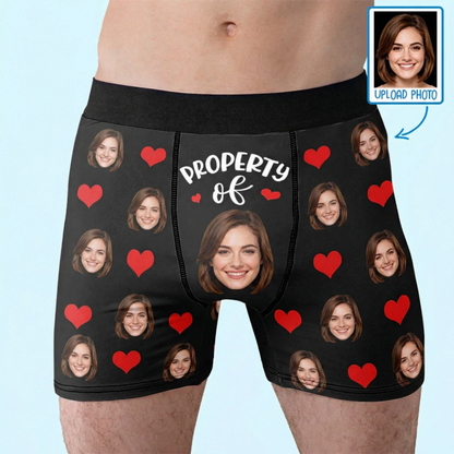 Custom Photo Property of - Funny Personalized Custom Boxer Briefs, Men's Boxers - Birthday Gift For Boyfriend, Husband, Anniversary
