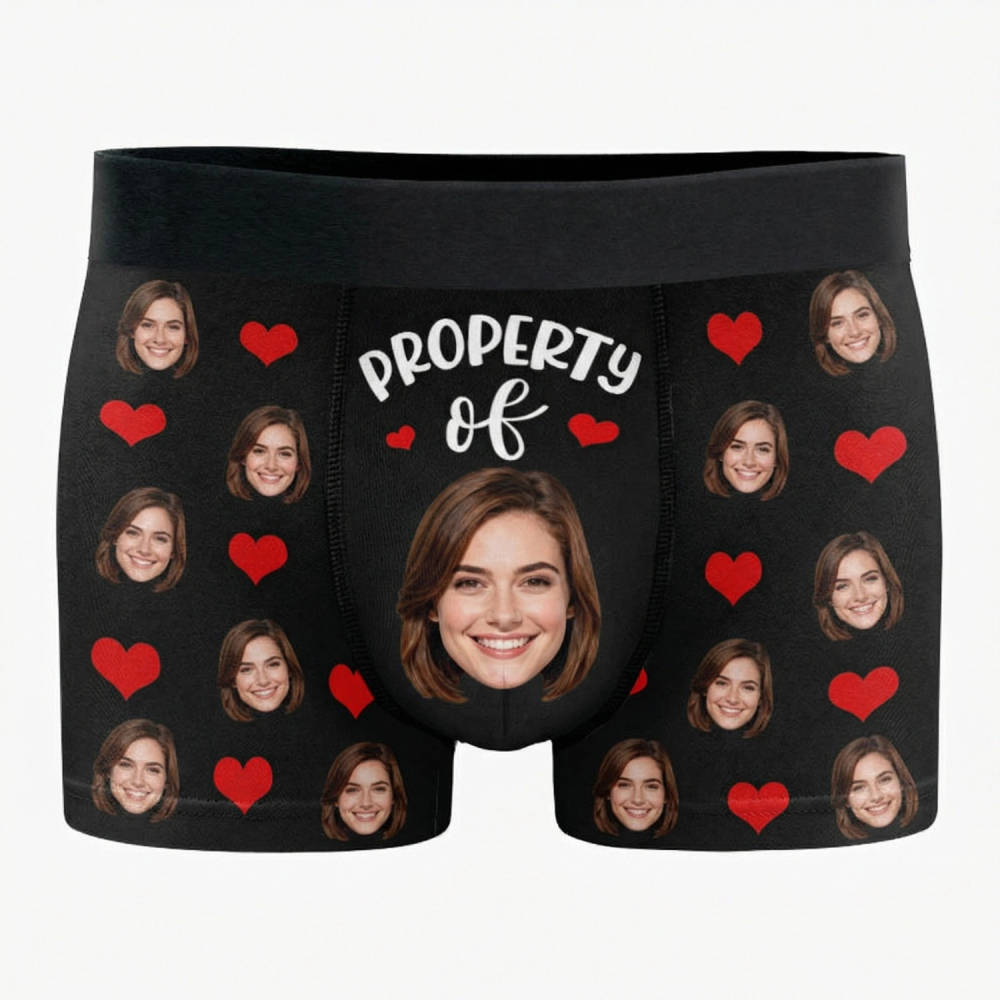 Custom Photo Property of - Funny Personalized Custom Boxer Briefs, Men's Boxers - Birthday Gift For Boyfriend, Husband, Anniversary