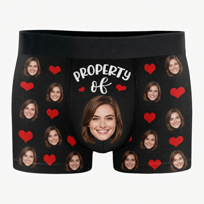Custom Photo Property of - Funny Personalized Custom Boxer Briefs, Men's Boxers - Birthday Gift For Boyfriend, Husband, Anniversary