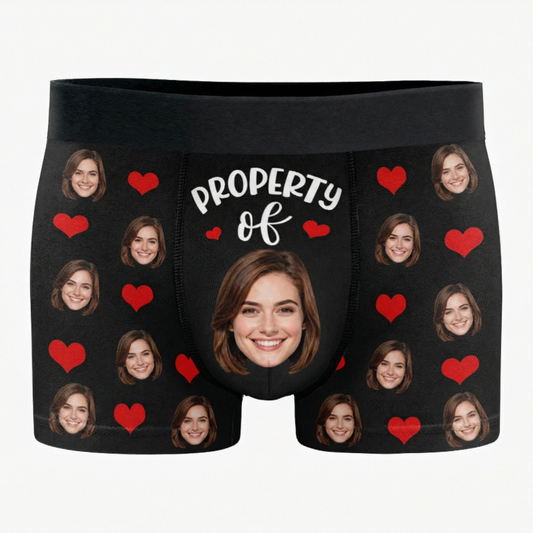 Custom Photo Property of - Funny Personalized Custom Boxer Briefs, Men's Boxers - Birthday Gift For Boyfriend, Husband, Anniversary