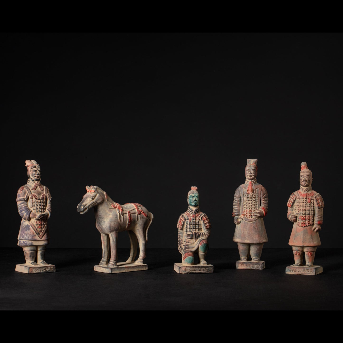 20CM Painted Five Piece Set - CLAYARMY-Close-up shot highlighting the hand-painted precision on Clayarmy's 20CM Painted Terracotta Warrior and Horse collection.