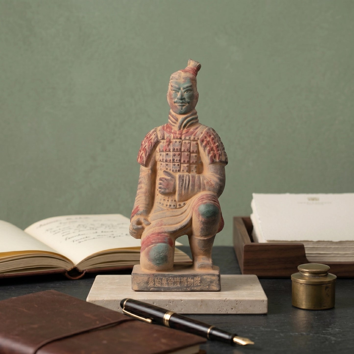 20CM Painted Kneeling Archer - CLAYARMY-Side profile highlighting the dynamic pose and meticulous painting of the 20CM Painted Soldier.