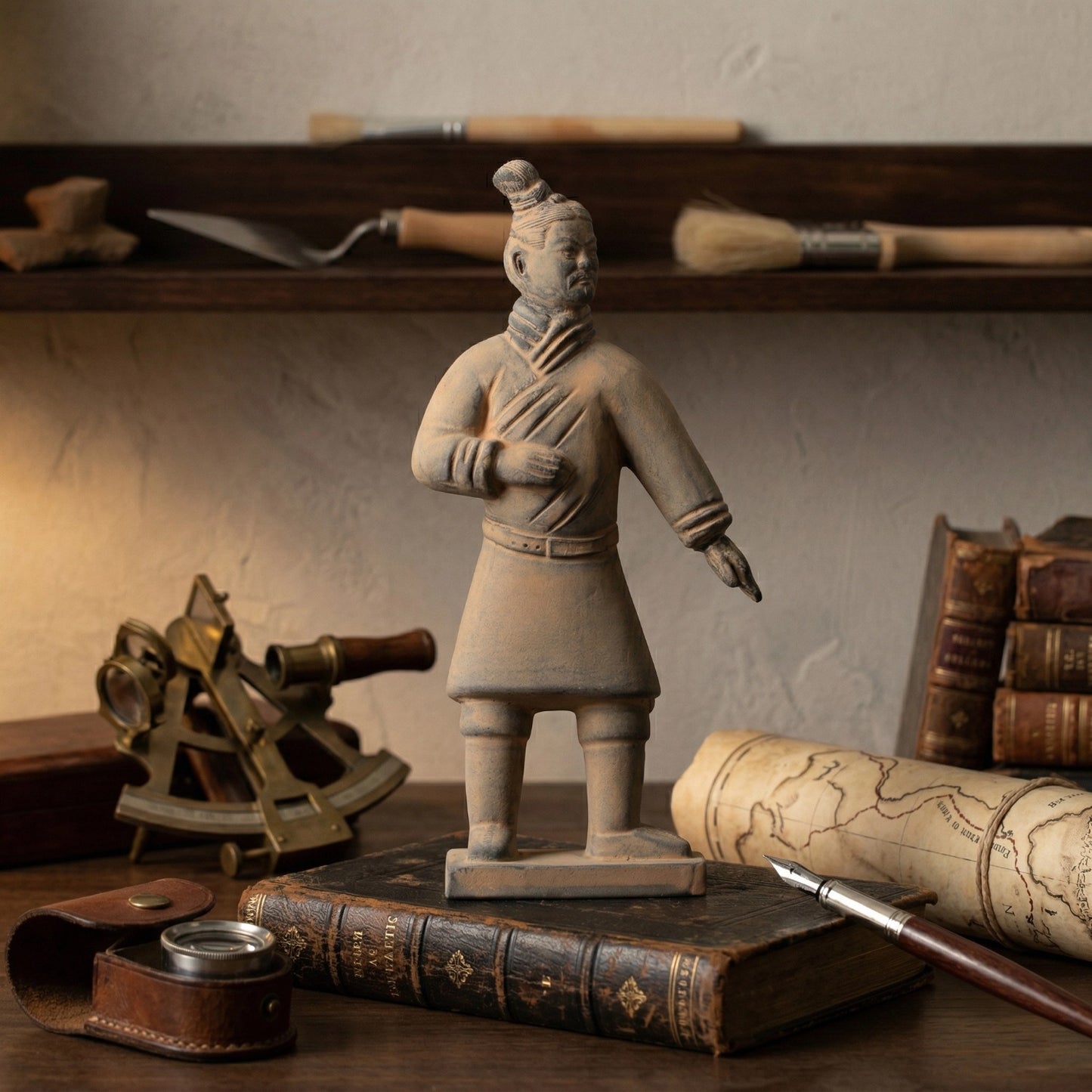 20CM Standing Archer - CLAYARMY-Captivating rear view of the 20CM Terracotta Army Standing Archer, highlighting the dynamic posture and intricately sculpted details.