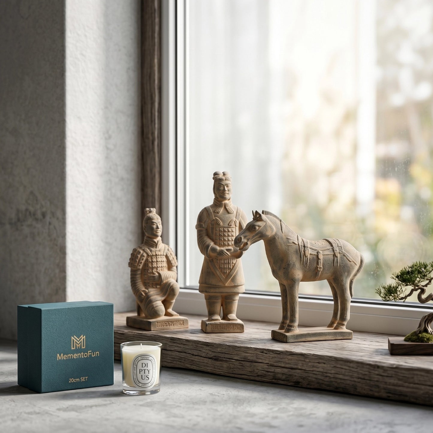 20CM Three Piece Set - CLAYARMY - Close-up shot showcasing the meticulous sculpting on Clayarmy's 20CM Terracotta Warrior and Horse ensemble.