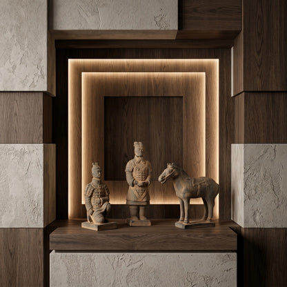 20CM Three Piece Set - CLAYARMY - Close-up shot showcasing the meticulous sculpting on Clayarmy's 20CM Terracotta Warrior and Horse ensemble.