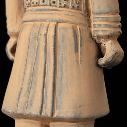 25CM Cavalryman - CLAYARMY-Striking oblique angle capturing the 25CM Terracotta Army Cavalryman's unique flat bun hairstyle and the detailed sculpting of the knee-length jacket.