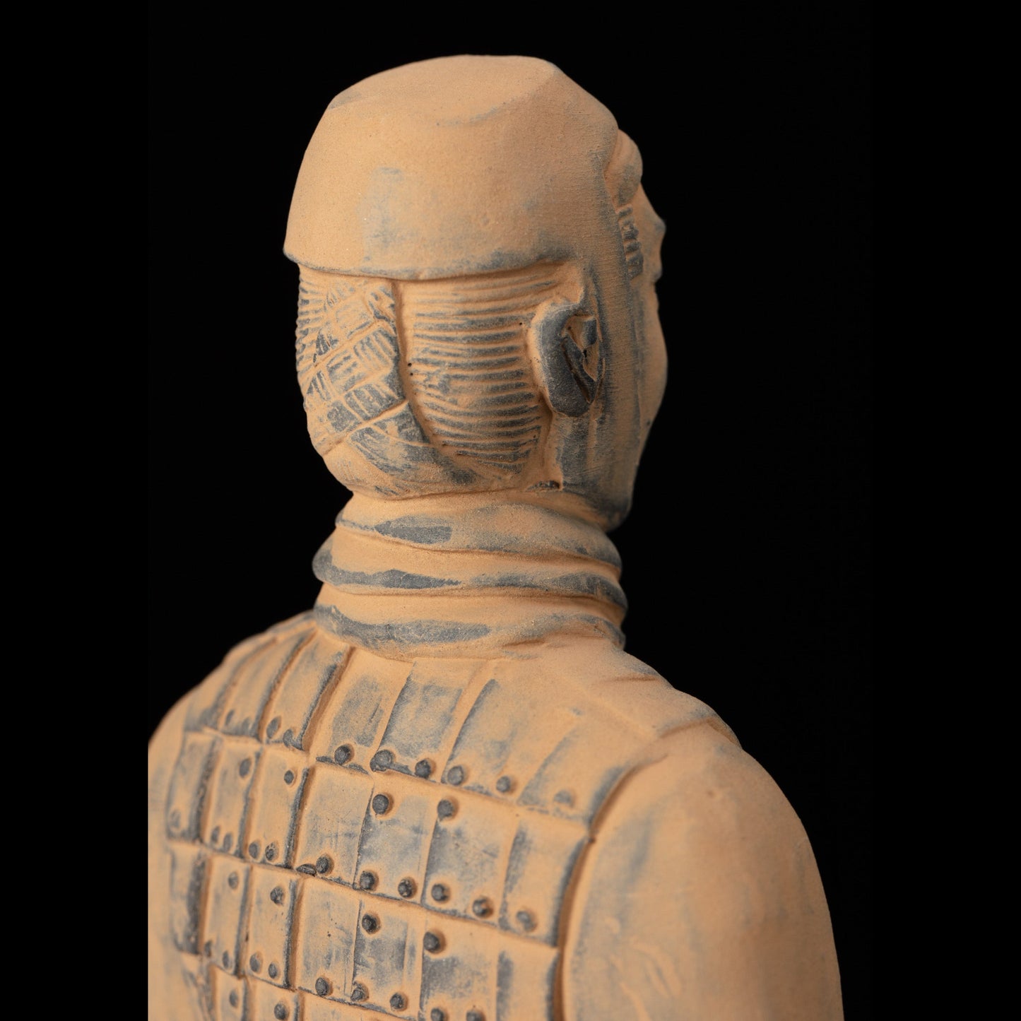 25CM Cavalryman - CLAYARMY-Top view highlighting the exquisite details of the 25CM Terracotta Army Cavalryman's headgear, armor, and overall presentation.