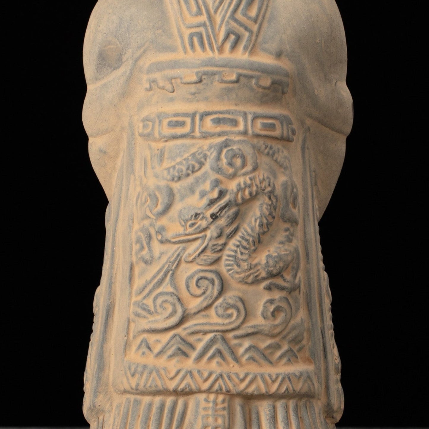 25CM Emperor - CLAYARMY -Frontal view of Clayarmy's 25CM Emperor Qin Terracotta Warrior, showcasing elegant regality and historical allure in yellow-brown clay.