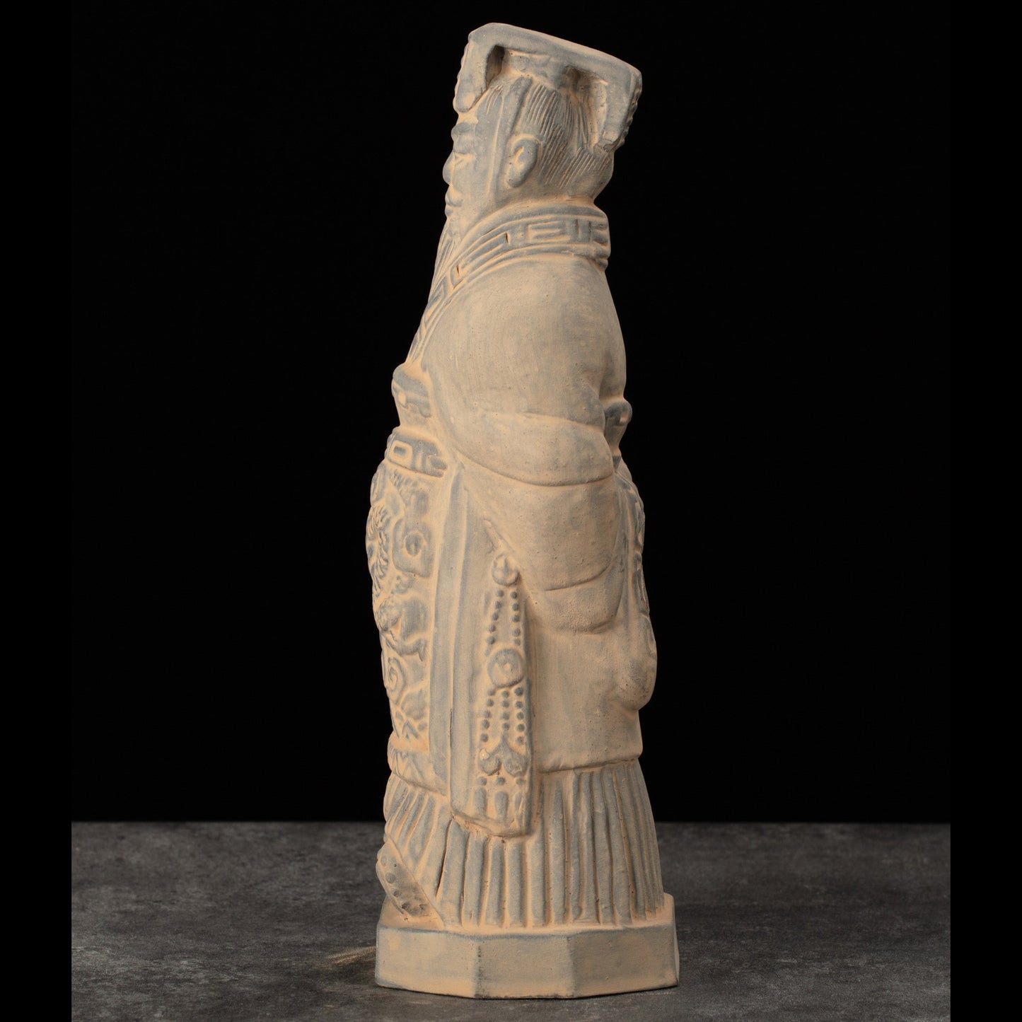 25CM Emperor - CLAYARMY -Side profile of Clayarmy's 25CM Emperor Qin Terracotta Warrior, showcasing the elegant crown and finely sculpted armor.