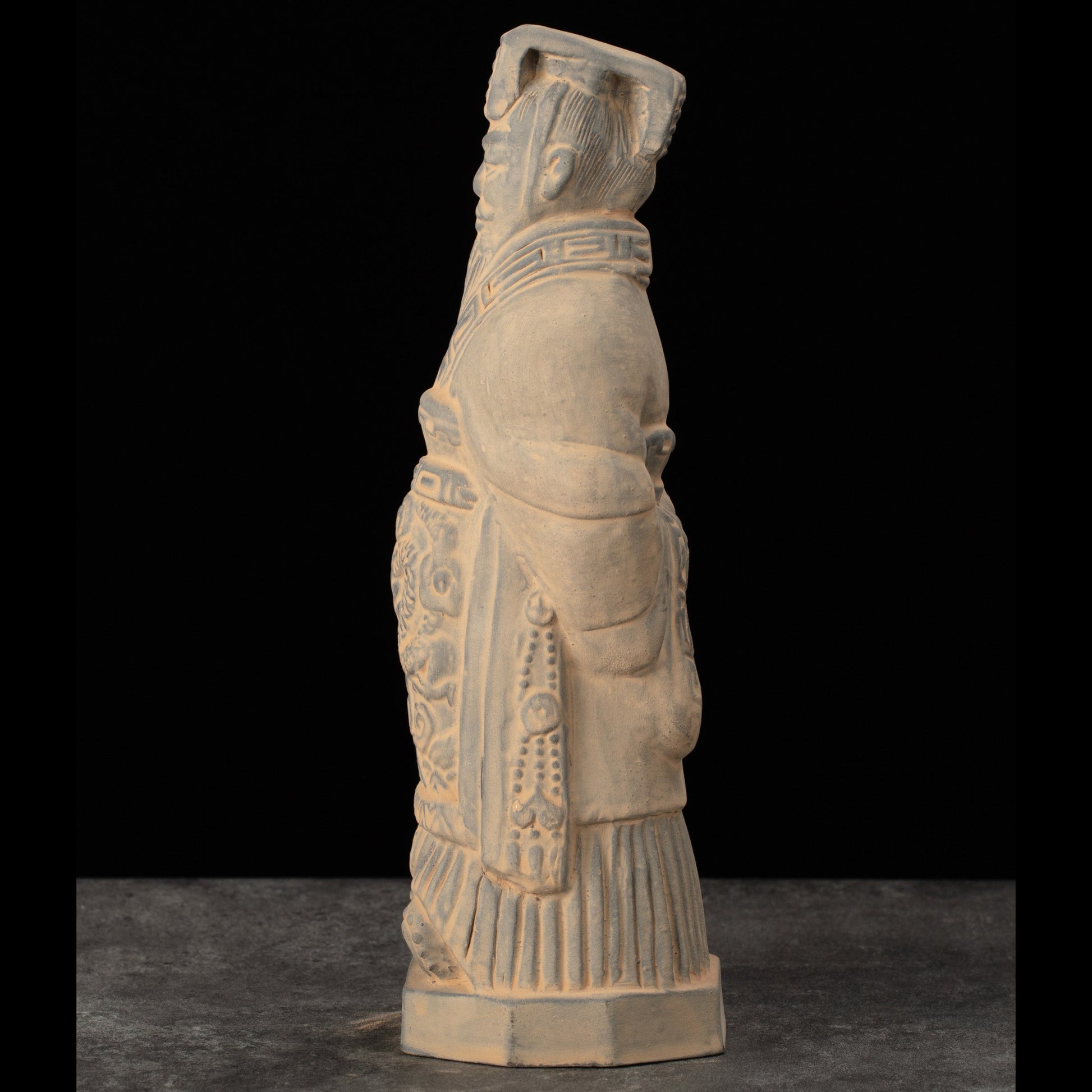 25CM Emperor - CLAYARMY -Side profile of Clayarmy's 25CM Emperor Qin Terracotta Warrior, showcasing the elegant crown and finely sculpted armor.