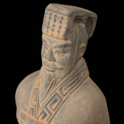 25CM Emperor - CLAYARMY -Close-up detail of the face of the 25CM Emperor Qin Terracotta Warrior, revealing intricate craftsmanship and historical allure.