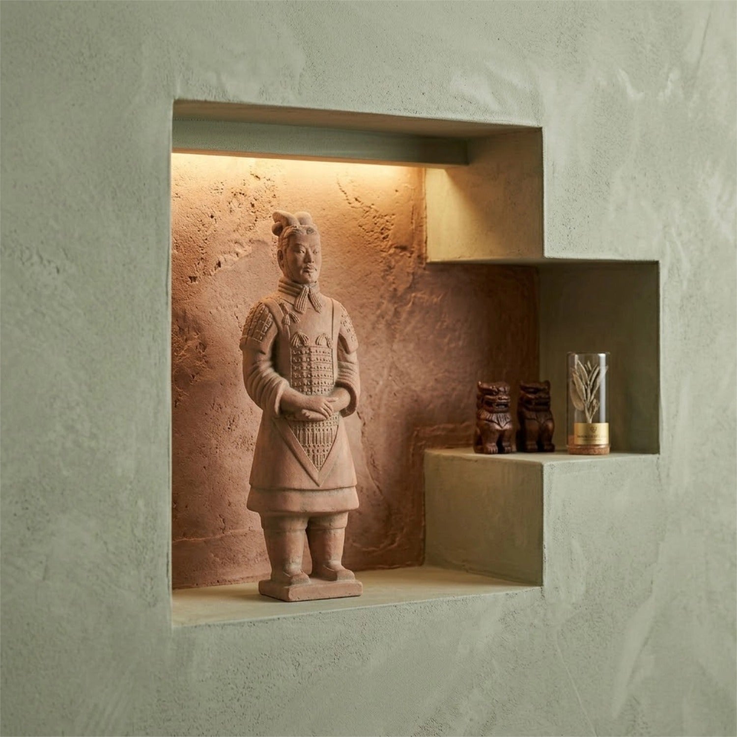 25CM General - CLAYARMY-Dynamic Sculpted Gesture: Dynamic view of the 25CM Terracotta Army General, capturing a dynamic sculpted gesture that adds movement and energy to the figurine.