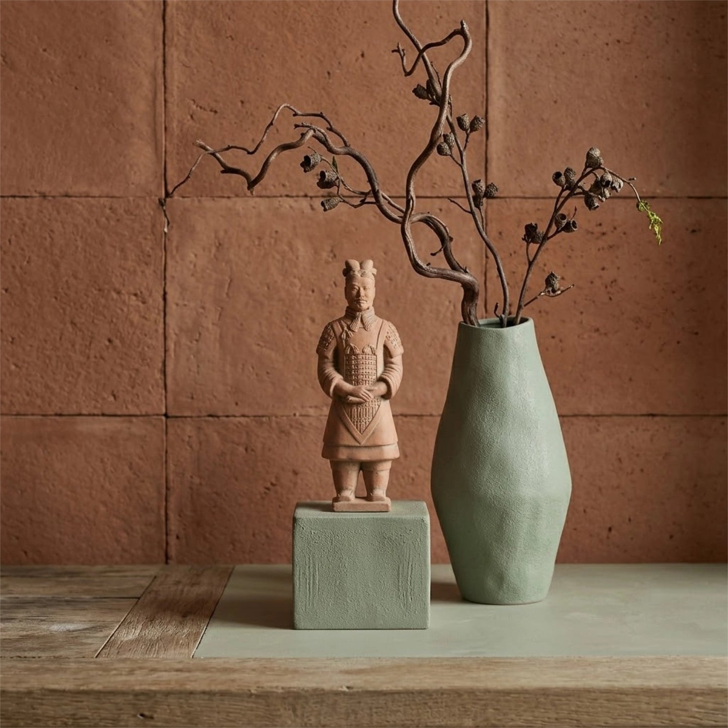 25CM General - CLAYARMY-Dynamic Sculpted Gesture: Dynamic view of the 25CM Terracotta Army General, capturing a dynamic sculpted gesture that adds movement and energy to the figurine.