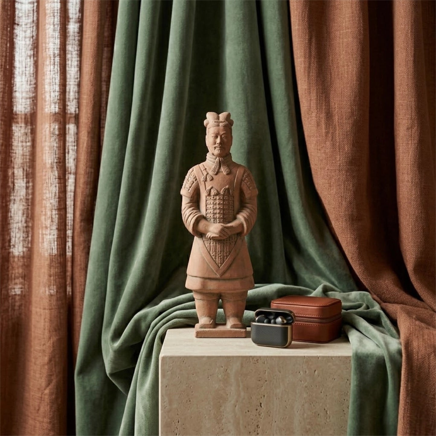 25CM General - CLAYARMY-Dynamic Sculpted Gesture: Dynamic view of the 25CM Terracotta Army General, capturing a dynamic sculpted gesture that adds movement and energy to the figurine.