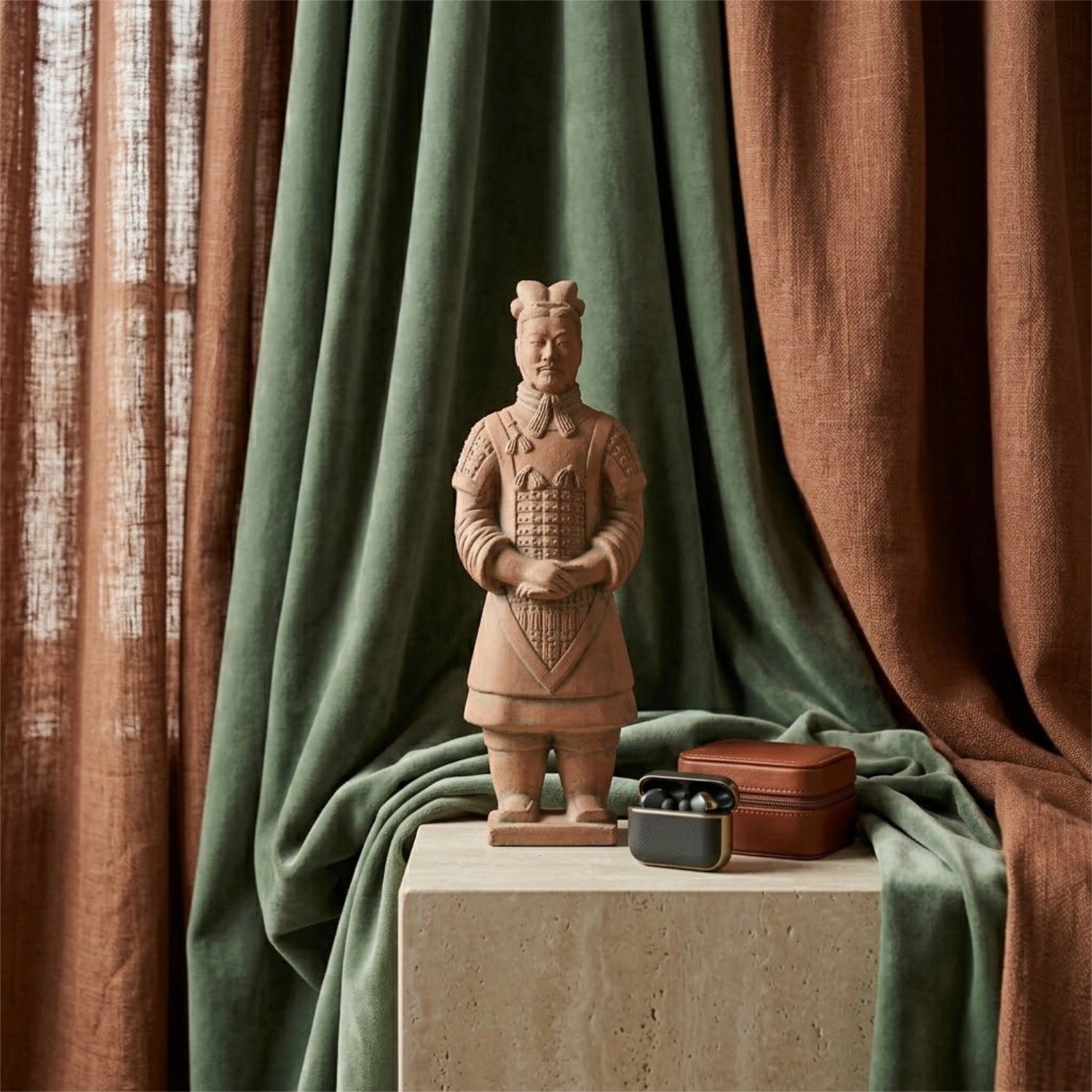 25CM General - CLAYARMY-Dynamic Sculpted Gesture: Dynamic view of the 25CM Terracotta Army General, capturing a dynamic sculpted gesture that adds movement and energy to the figurine.