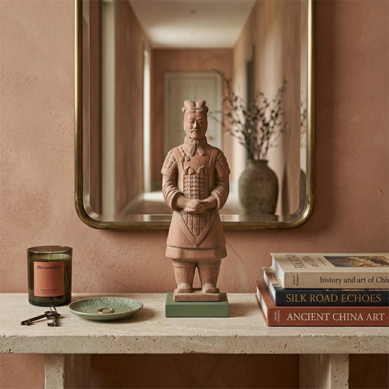 25CM General - CLAYARMY-Dynamic Sculpted Gesture: Dynamic view of the 25CM Terracotta Army General, capturing a dynamic sculpted gesture that adds movement and energy to the figurine.
