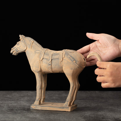 25CM Horse - CLAYARMY -Side profile showcasing the intricate details on the saddle of our 25CM Terracotta Horse replica.