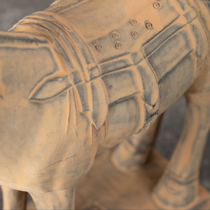 25CM Horse - CLAYARMY -Top-down perspective revealing the detailed craftsmanship of the saddle and harness on our 25CM Clayarmy Terracotta Horse.