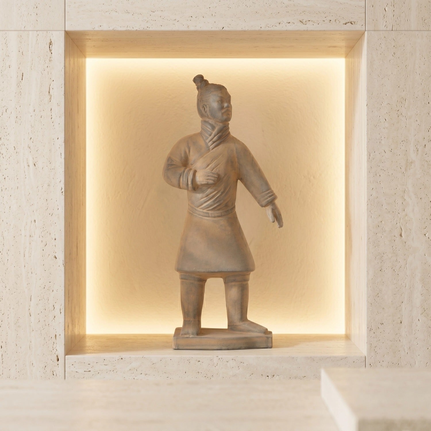25CM Standing Archer - CLAYARMY-Graceful rear perspective of the 25CM Terracotta Army Standing Archer, capturing a dynamic pose and intricate sculpted features.
