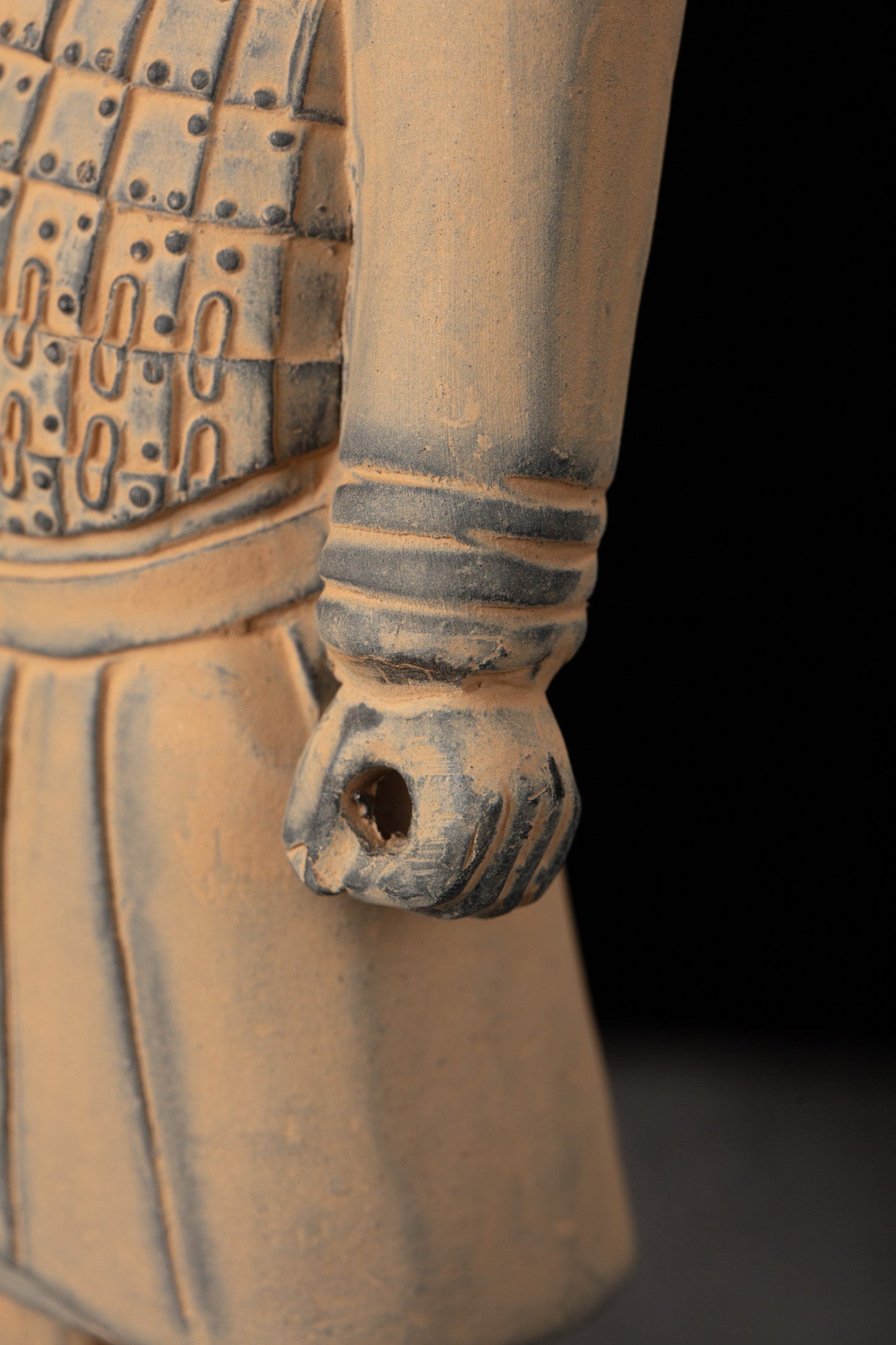 25CM Cavalryman - CLAYARMY-Comprehensive front view of the 25CM Terracotta Army Cavalryman figurine, showcasing the meticulously sculpted flat bun, knee-length jacket, and leather boots.