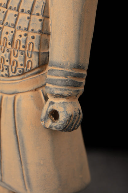 25CM Cavalryman - CLAYARMY-Comprehensive front view of the 25CM Terracotta Army Cavalryman figurine, showcasing the meticulously sculpted flat bun, knee-length jacket, and leather boots.