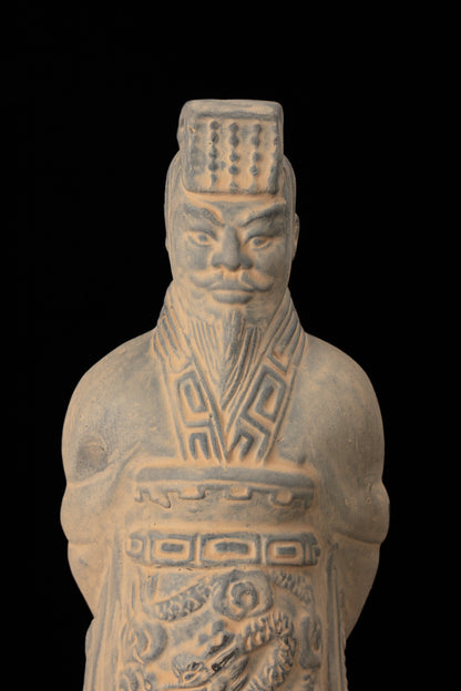 25CM Emperor - CLAYARMY -Front view of Clayarmy's 25CM Emperor Qin Terracotta Warrior, capturing the regal essence in yellow-brown clay.