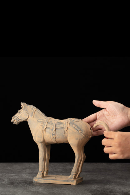 25CM Horse - CLAYARMY -Side profile showcasing the intricate details on the saddle of our 25CM Terracotta Horse replica.