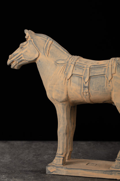 25CM Horse - CLAYARMY -Side view highlighting the intricately carved patterns on the saddle of our 25CM Clayarmy Terracotta Horse.