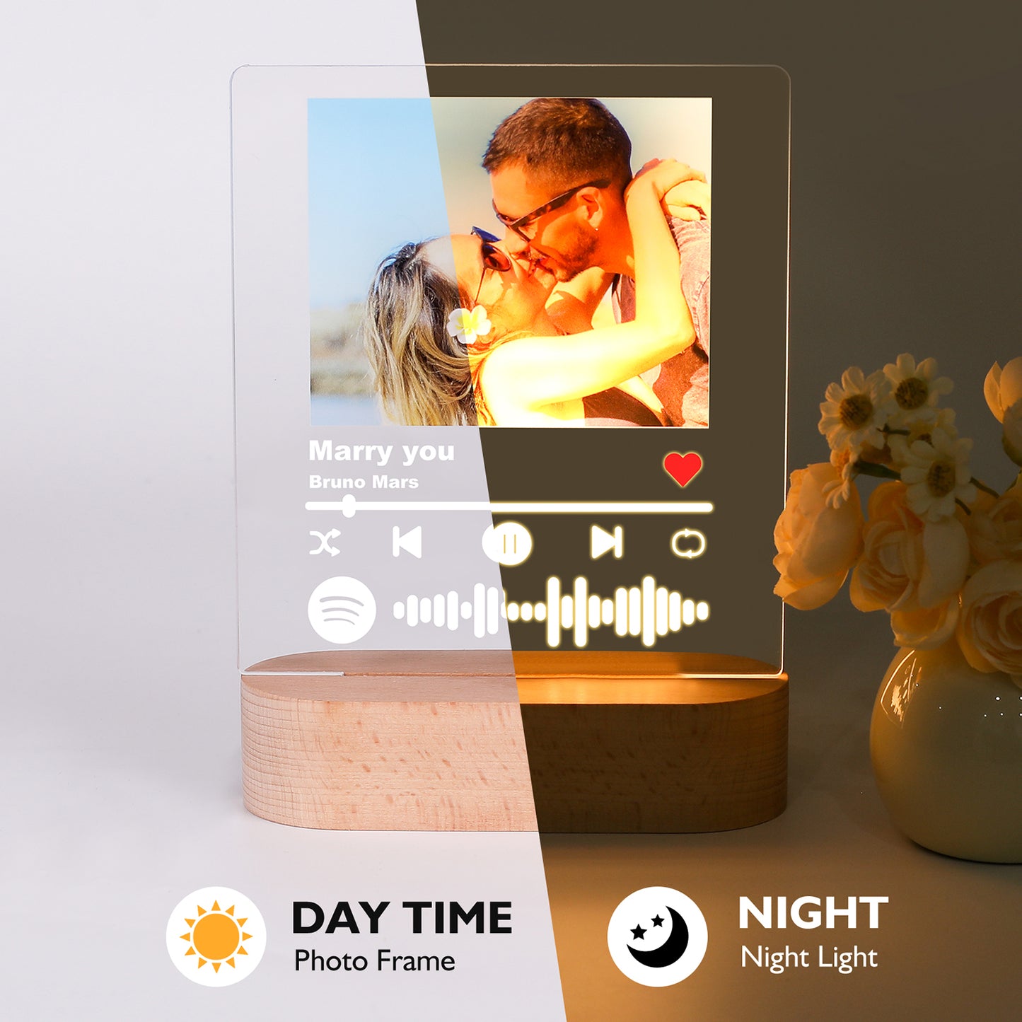 Cube lumineux de nuit personnalisé 7 couleurs - Téléchargez une photo et un message pour votre lampe de chevet