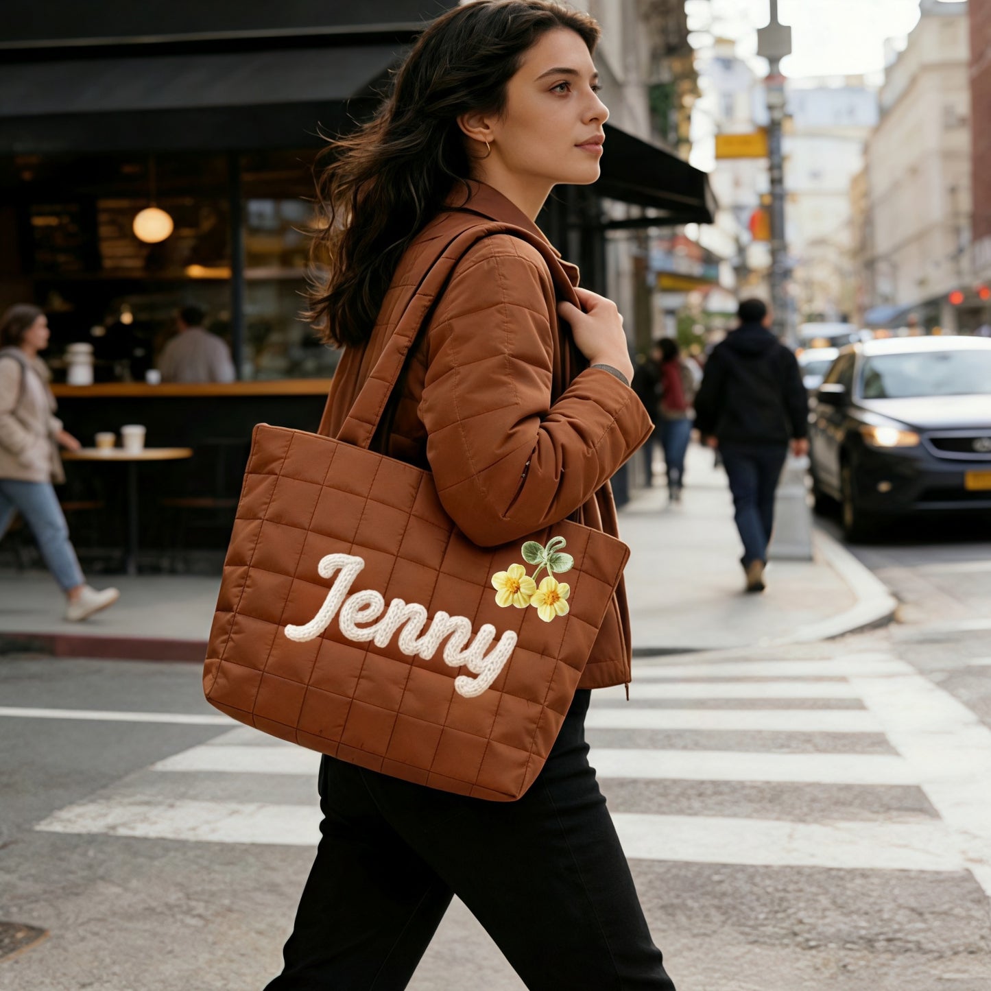 Personalized 3D Yarn Embroidery Puffer Tote - Custom Name Bag