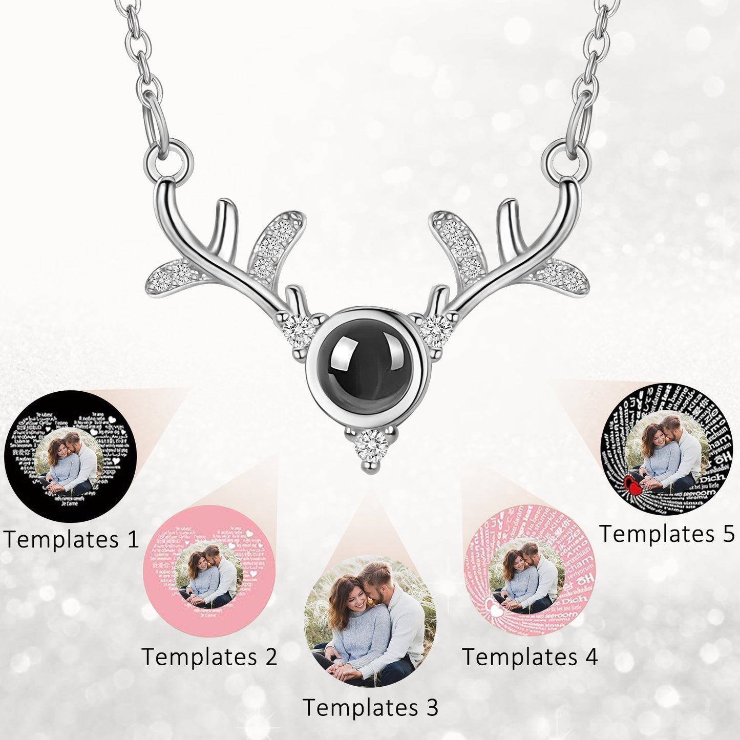 X'mas Deer Antler Photo Locket Necklace - Personalized Keepsake Jewelry with Picture Inside