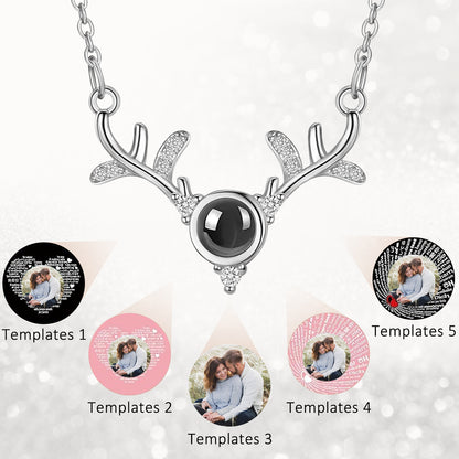 X'mas Deer Antler Photo Locket Necklace - Personalized Keepsake Jewelry with Picture Inside