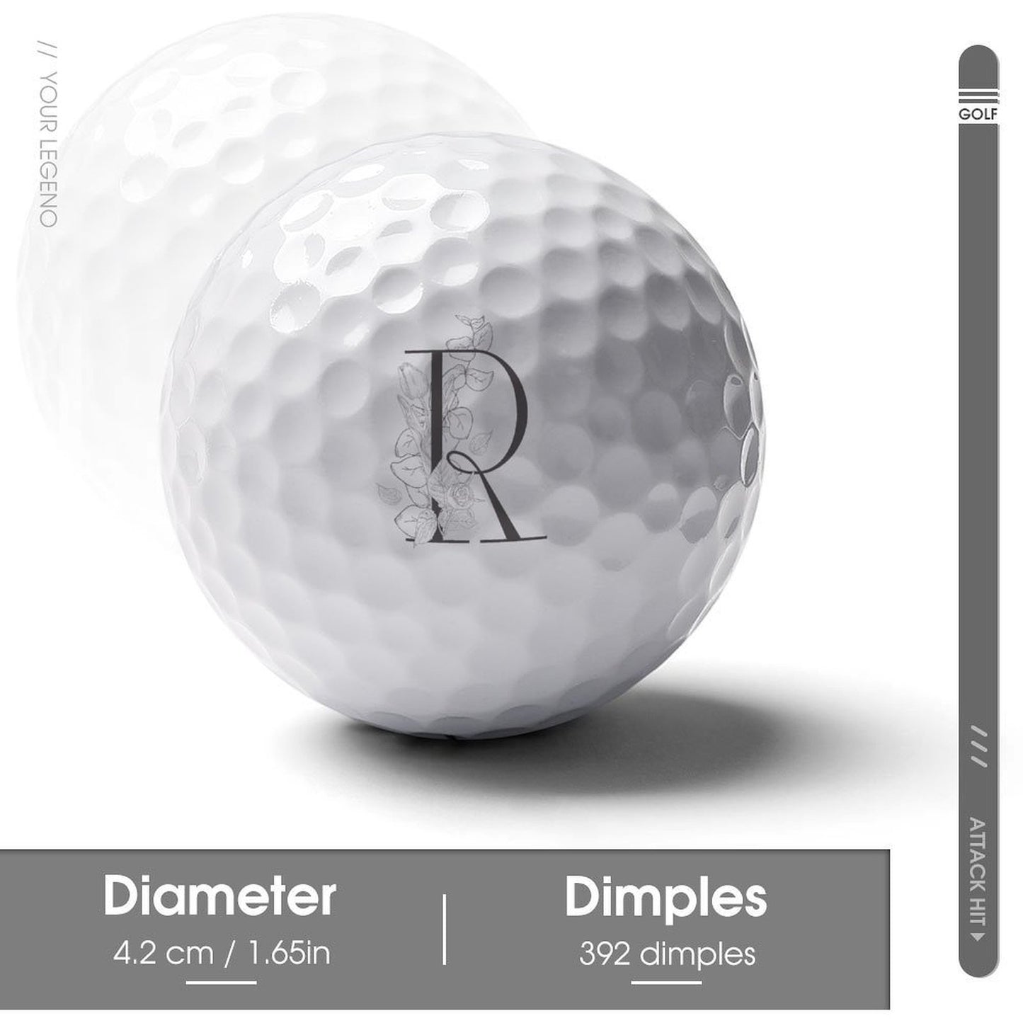 Golfball mit individuellem floralem Monogramm und personalisiertem Text