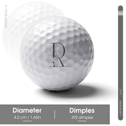Golfball mit individuellem floralem Monogramm und personalisiertem Text
