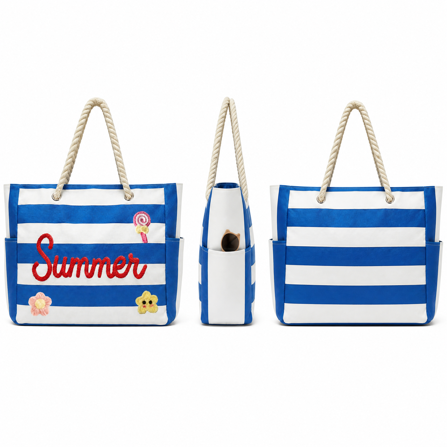 Custom Name Striped Beach Bag: Large Waterproof Vacation Tote