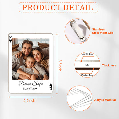 Personalized Car Sun Visor Photo Holder - Custom Acrylic Picture Clip with Safe Driving Text, Unique Car Interior Accessory & Keepsake Gift