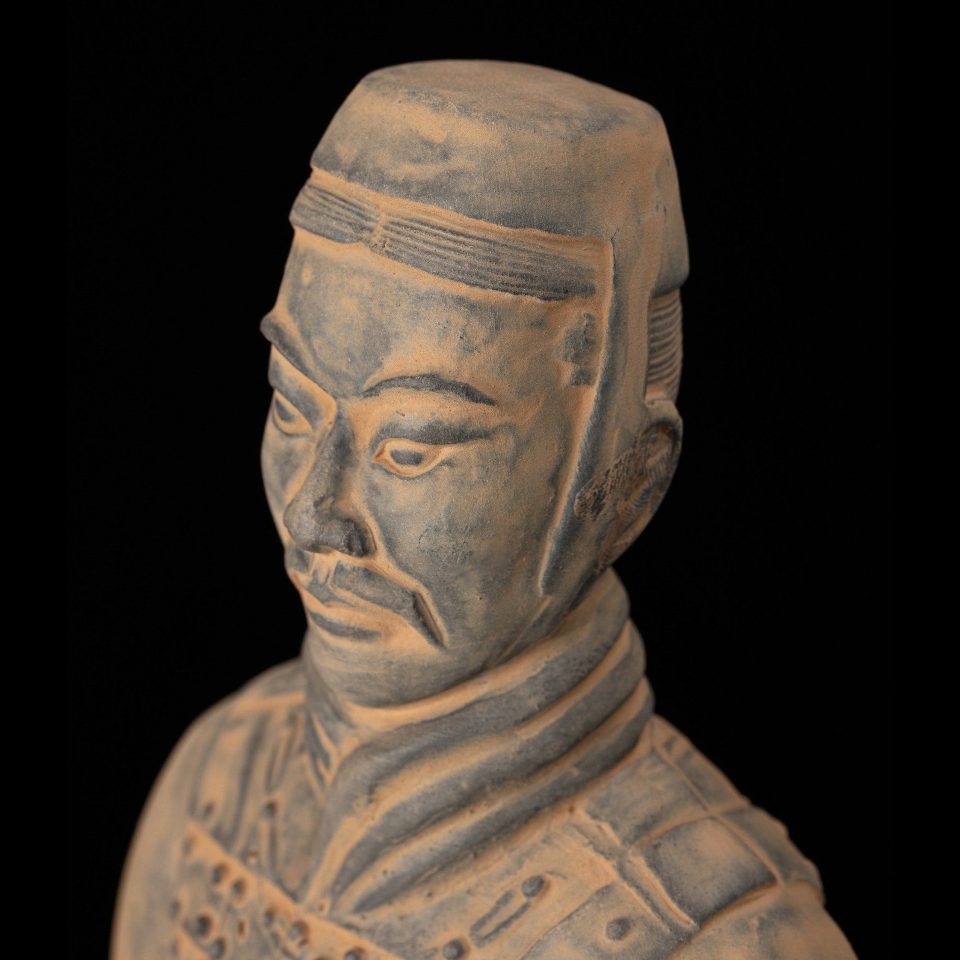 35CM Cavalryman - CLAYARMY-Top-down perspective offering a unique view of the 35CM Cavalryman figurine, showcasing the craftsmanship of the headgear and overall presentation.