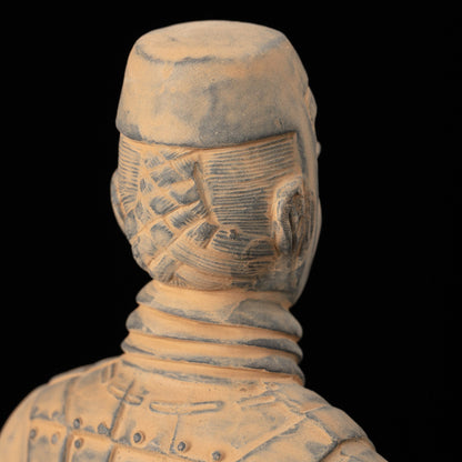 35CM Cavalryman - CLAYARMY-Top-down view focusing on the accessories of the 35CM Terracotta Army Cavalryman, including the crossbow and meticulously crafted headgear.