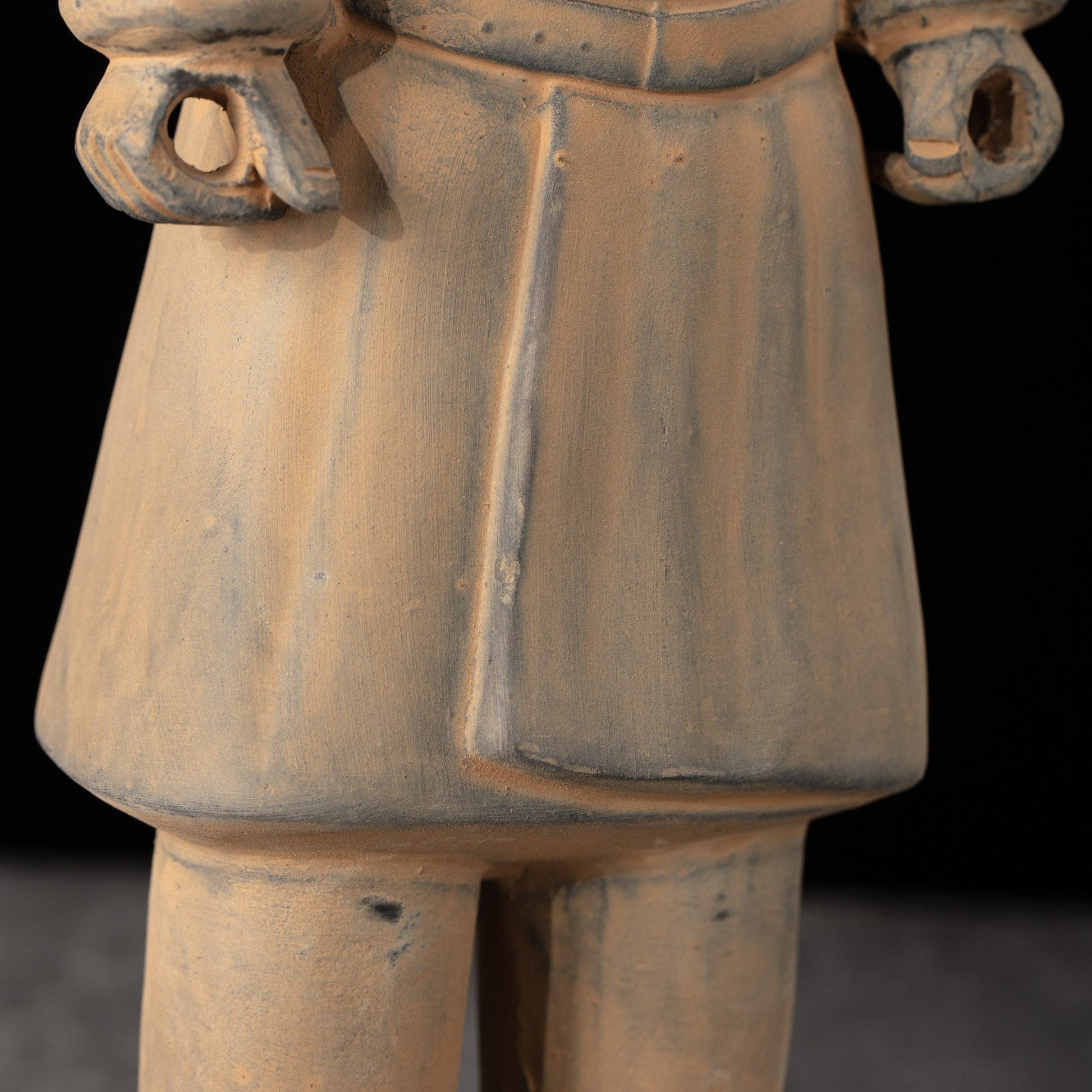 35CM Cavalryman - CLAYARMY-In-depth perspective capturing the 35CM Terracotta Army Cavalryman's unique features, such as the flat bun and carefully crafted knee-length jacket.