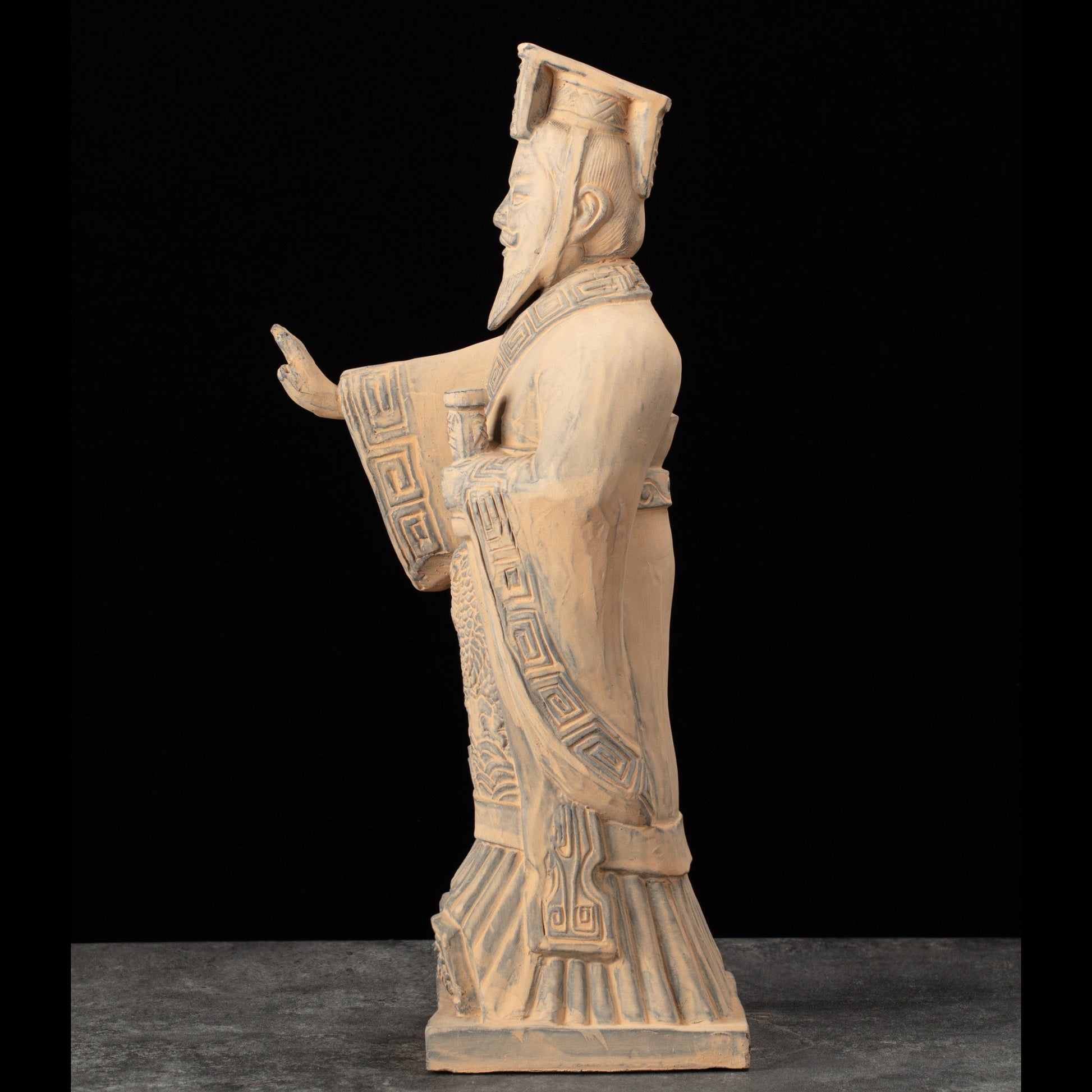 35CM Emperor - CLAYARMY -Side profile of Clayarmy's 35CM Emperor Qin Terracotta Warrior, showcasing the majestic crown and finely sculpted armor.