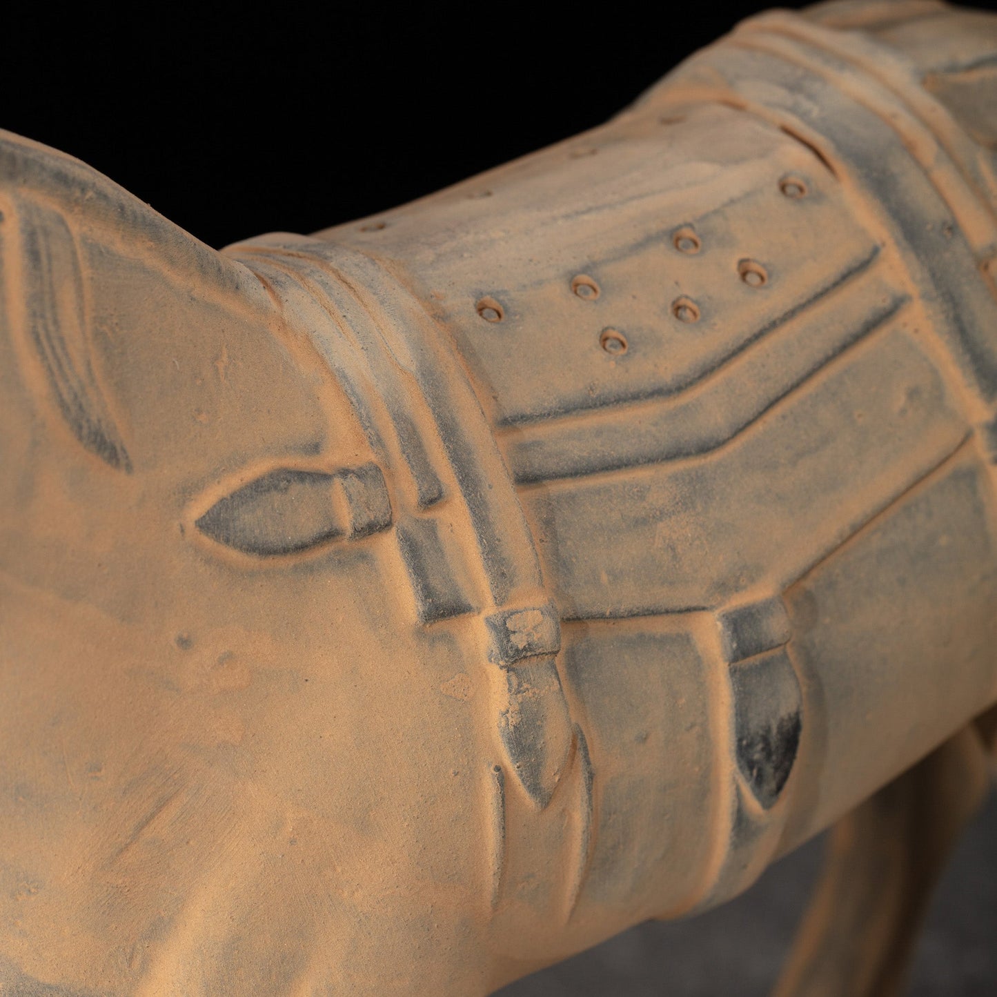 35CM Horse - CLAYARMY -Side profile showcasing the intricate details on the saddle of our 35CM Terracotta Horse replica.